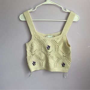 Cream Knit Tank Top with Purple Accents